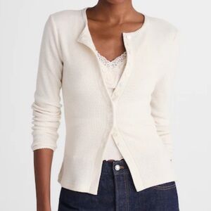 Madewell NWT Cream Waffle-Knit Cutaway Crewneck Cardigan Size Medium